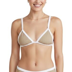 Beach Riot Pamela Triangle Bikini Top Taupe White Size XS NWT